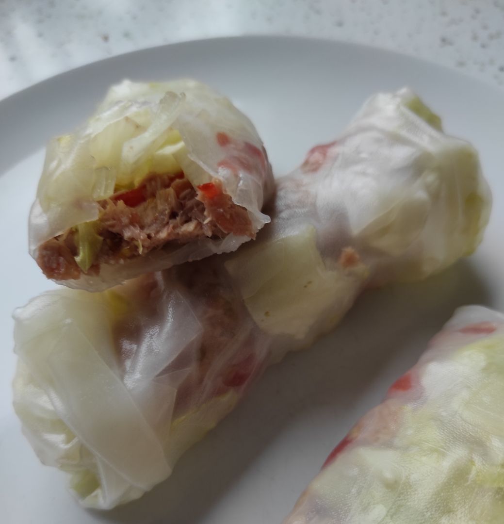 Rollitos de atún y vegetales frescos Rollitos de atún y vegetales frescos