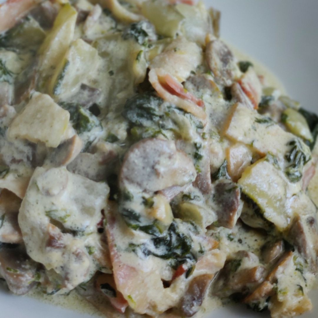Acelgas con bacon y champiñones Acelgas con bacon y champiñones