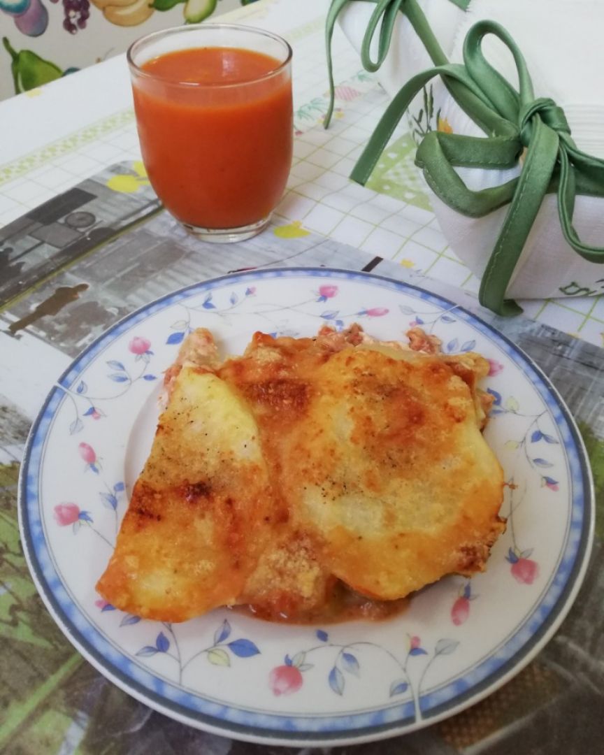 Milhojas de calabacín, atún y patata Milhojas de calabacín, atún y patata