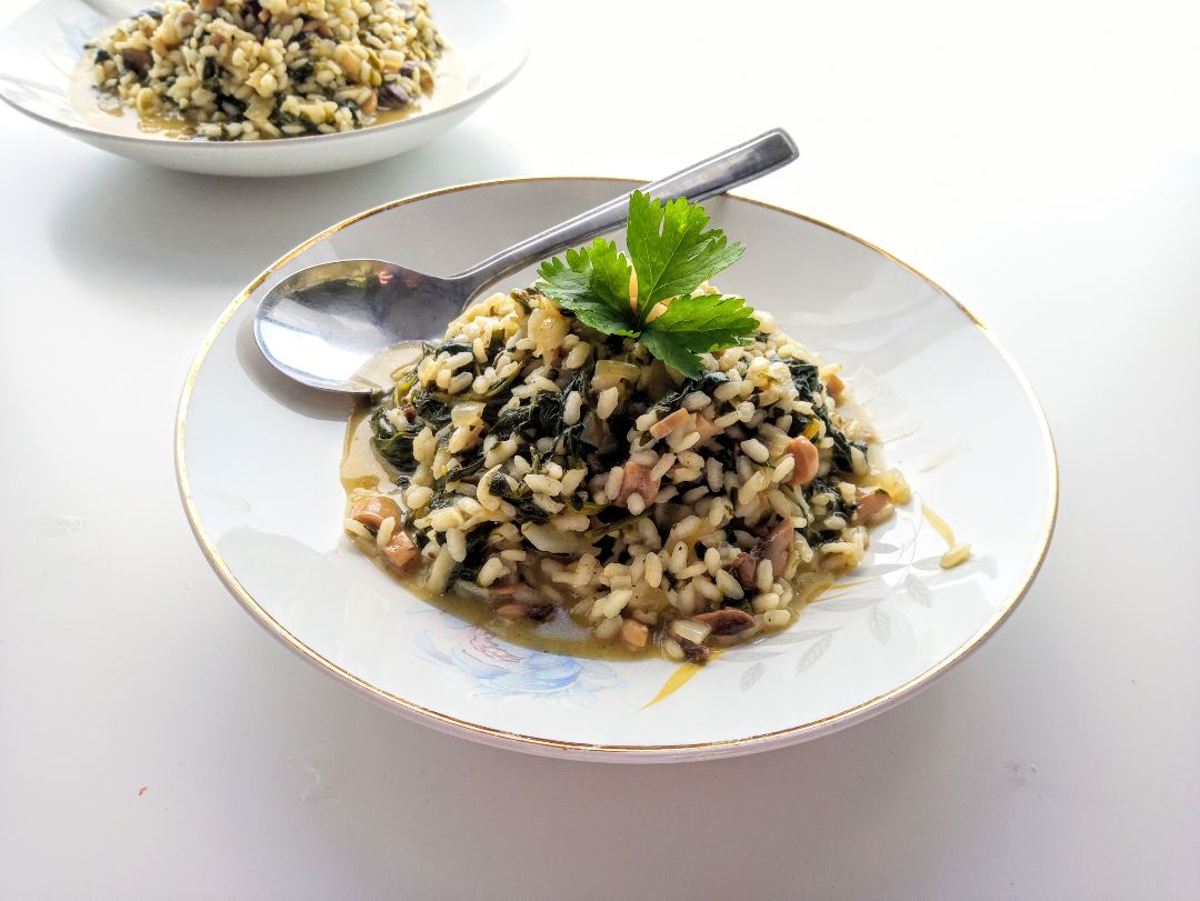 Risotto de champiñones y espinacas Risotto de champiñones y espinacas
