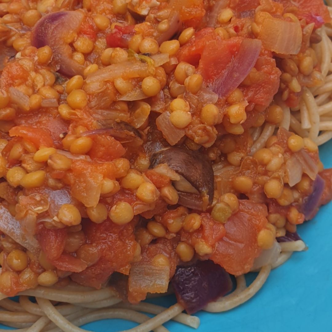 Pasta con "boloñesa" de lentejas Paso 2 Pasta con "boloñesa" de lentejas Paso 2