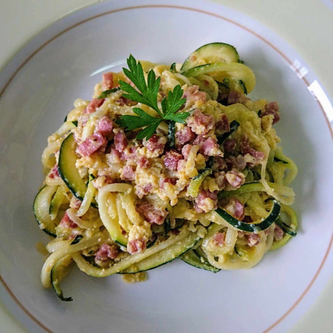 Calabacetis a la carbonara Calabacetis a la carbonara