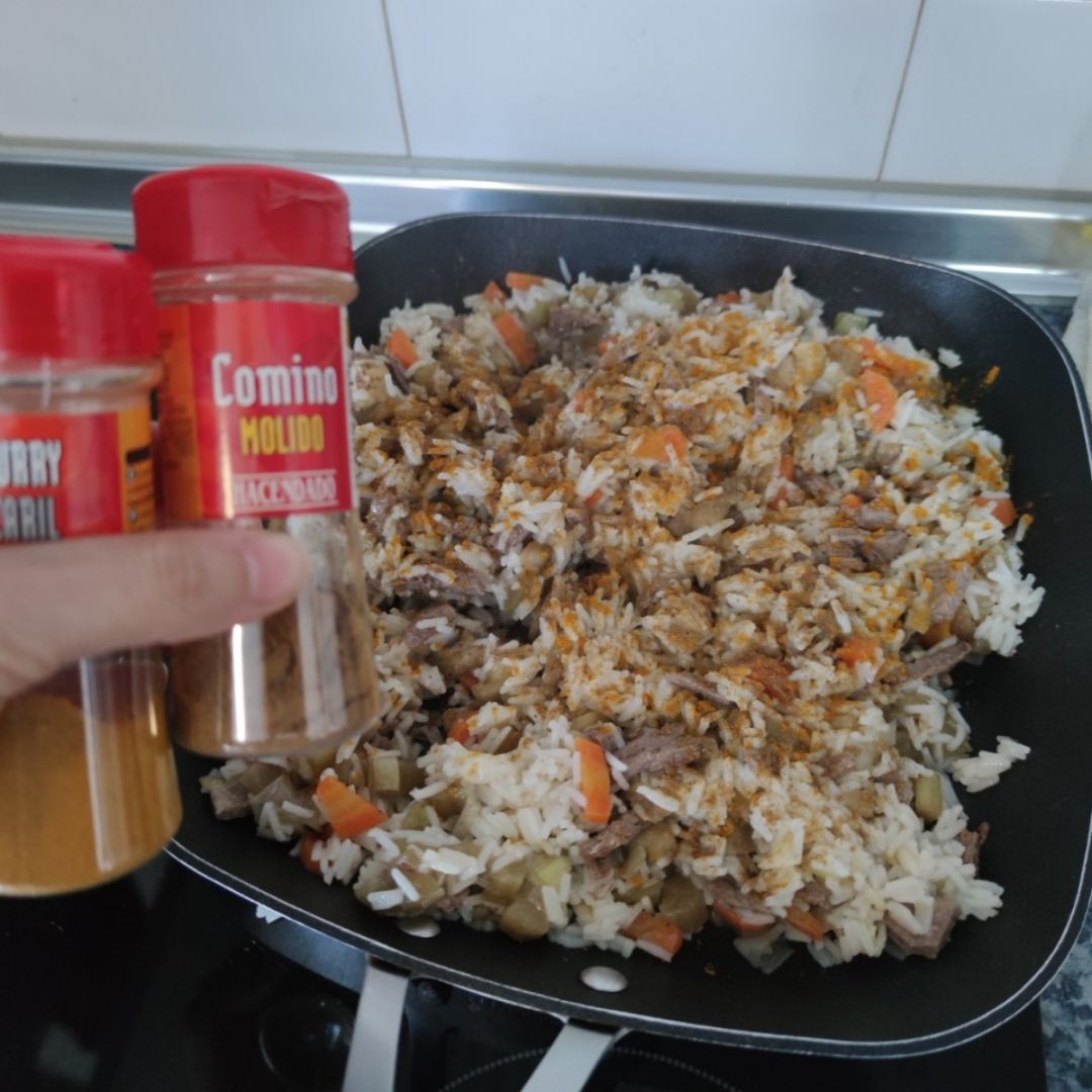 Arroz con ternera y berenjena. Paso 4 Arroz con ternera y berenjena. Paso 4