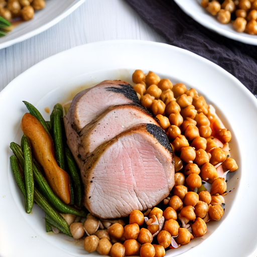 Lomo de cerdo con garbanzos y verduras