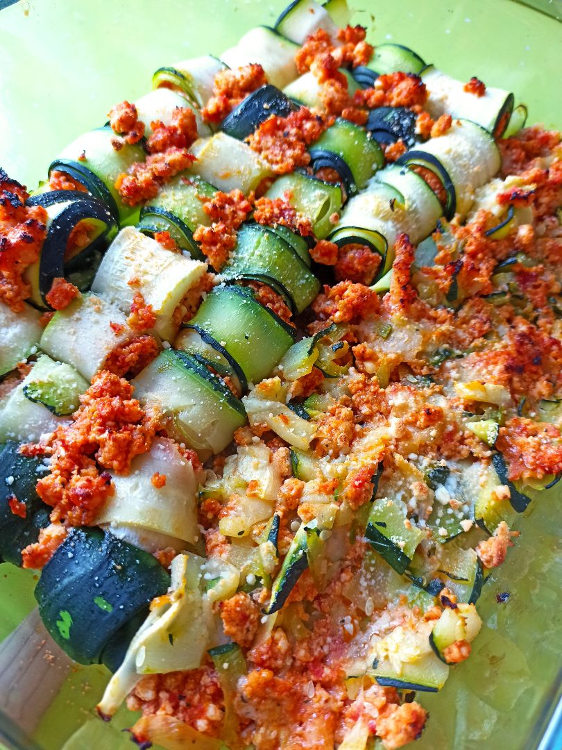 Canelones de calabacín rellenos de pavo Canelones de calabacín rellenos de pavo
