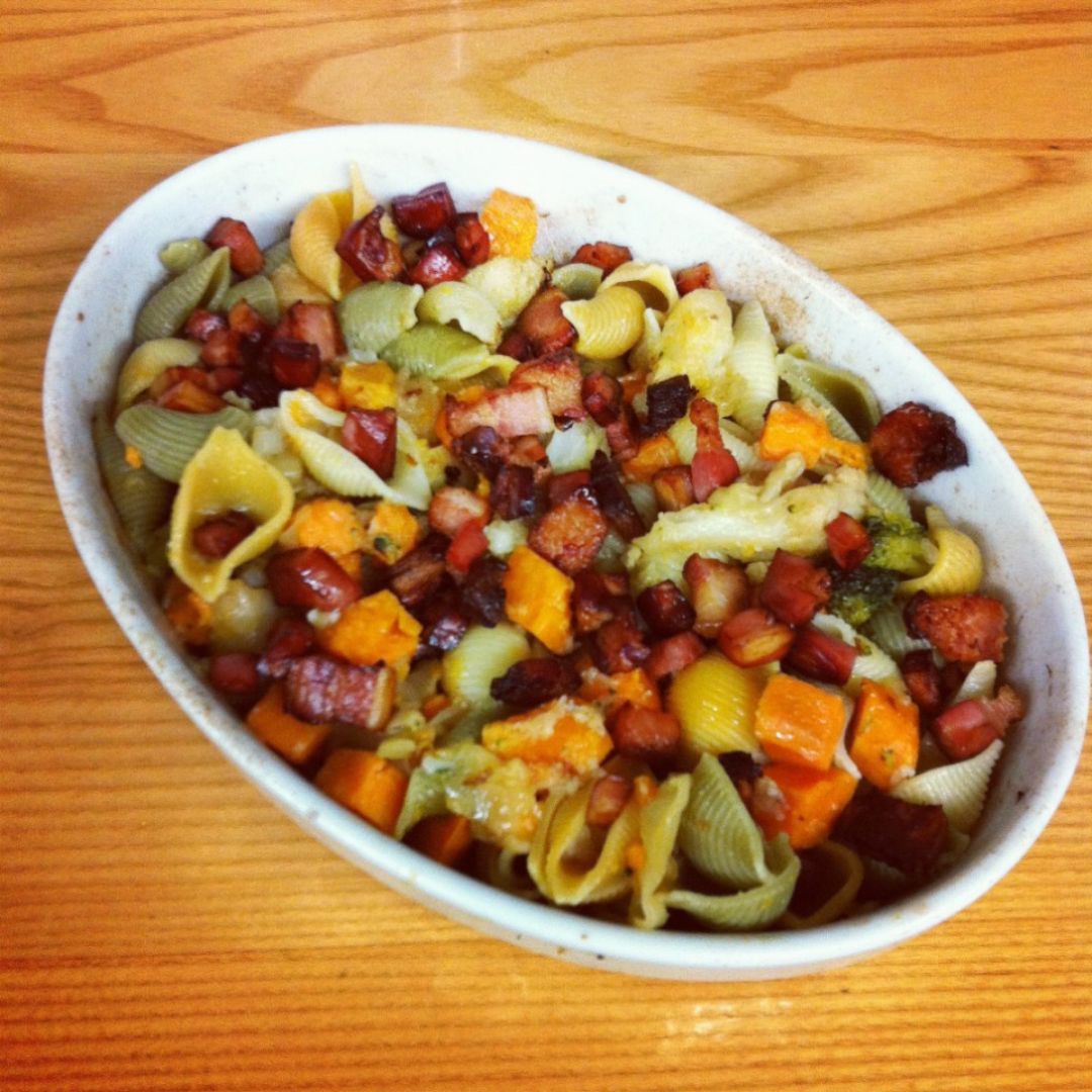 Pasta con verduras y bacon Pasta con verduras y bacon