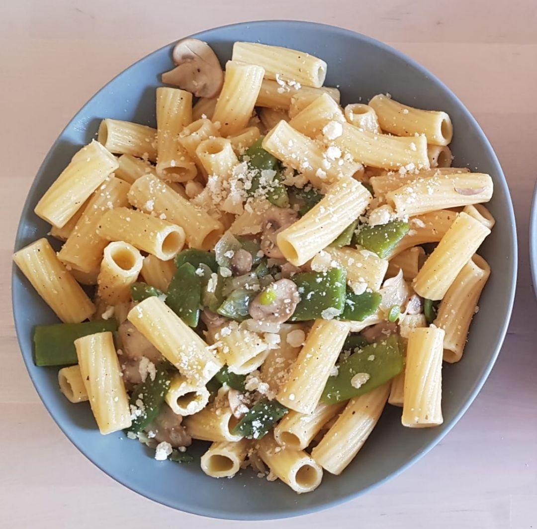 Pasta con judias verdes y champiñones Paso 4 Pasta con judias verdes y champiñones Paso 4