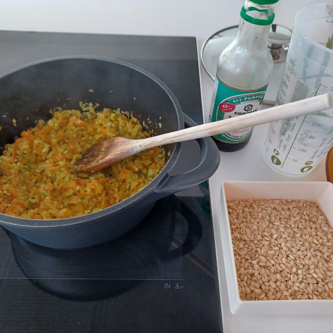 Arroz con salmón terayakiStep 0