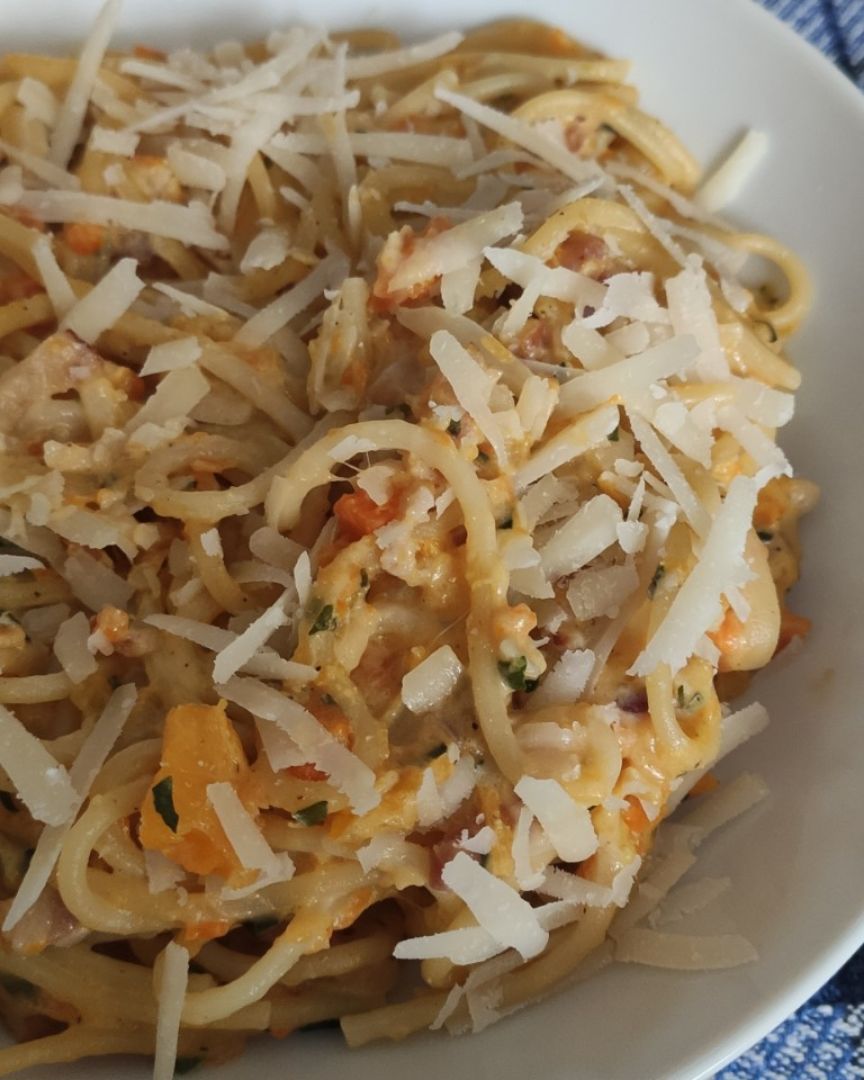 Espaguetis a la carbonara de calabaza Espaguetis a la carbonara de calabaza