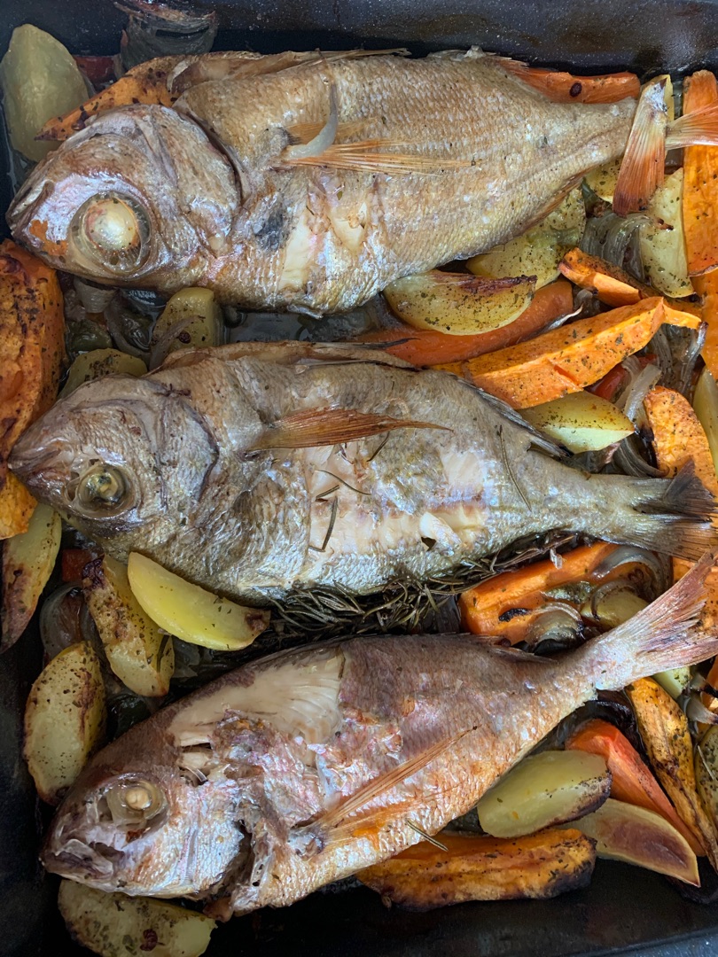Pescado al horno con verduras