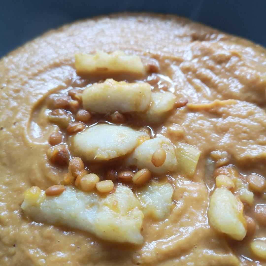 PURÉ LENTEJAS CON MIGAS DE BACALAO PURÉ LENTEJAS CON MIGAS DE BACALAO