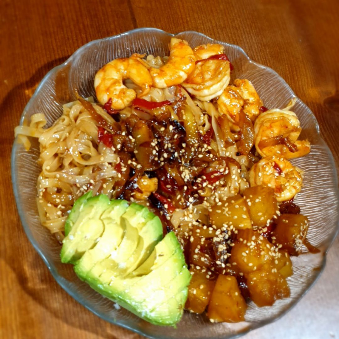 Noodles con langostinos!!