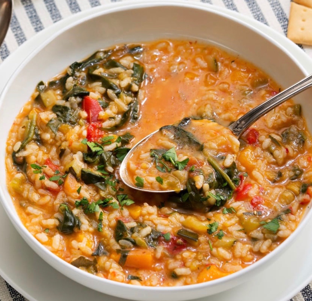 Arroz caldoso con verduras y soja texturizada 