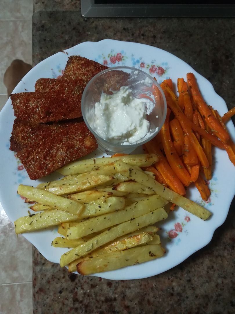 Plato combinado con intento de "mayonesa" de queso de Burgos🤤