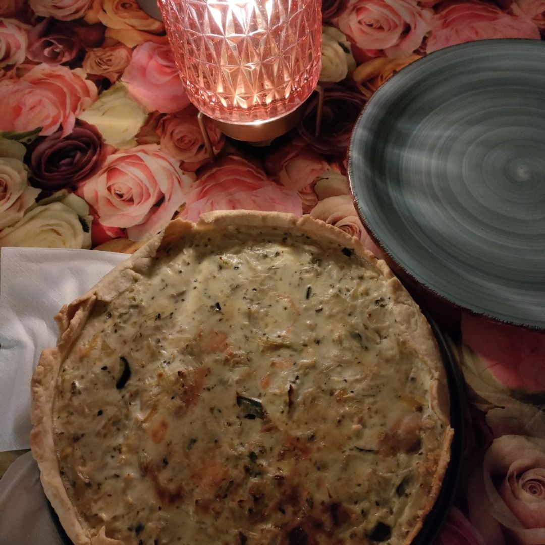 Quiche de salmón y verduras con masa quebrada de espelta. Paso 4 Quiche de salmón y verduras con masa quebrada de espelta. Paso 4