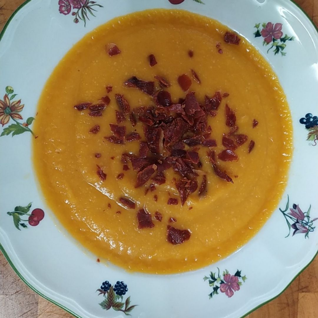 PURÉ DE CALABAZA CON VIRUTAS DE JAMÓN 😍