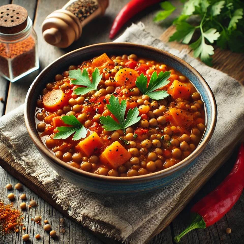Lentejas estofadas con zanahoria, pimientos y especias Lentejas estofadas con zanahoria, pimientos y especias