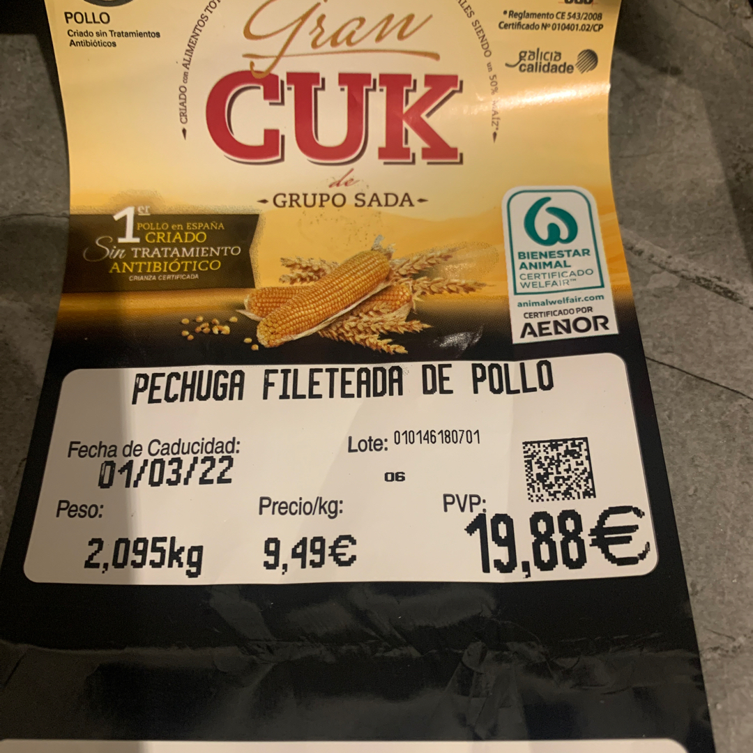Pechuga de Pollo fileteada