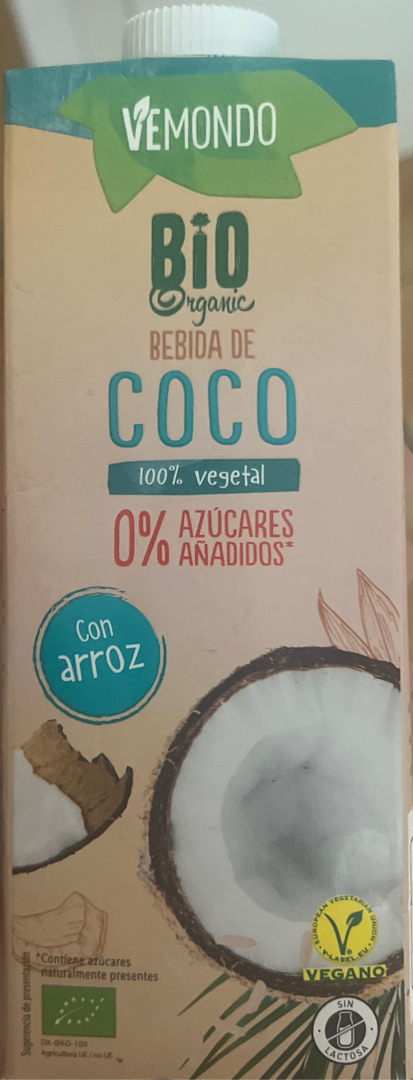 Bebida de coco 100% vegetal con arroz 