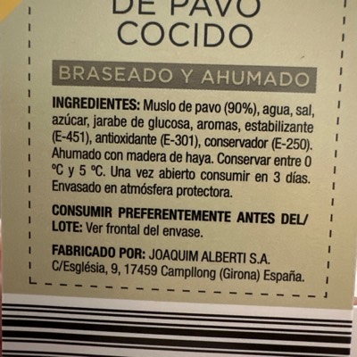 Muslo de pavo cocido braseado y ahumado
