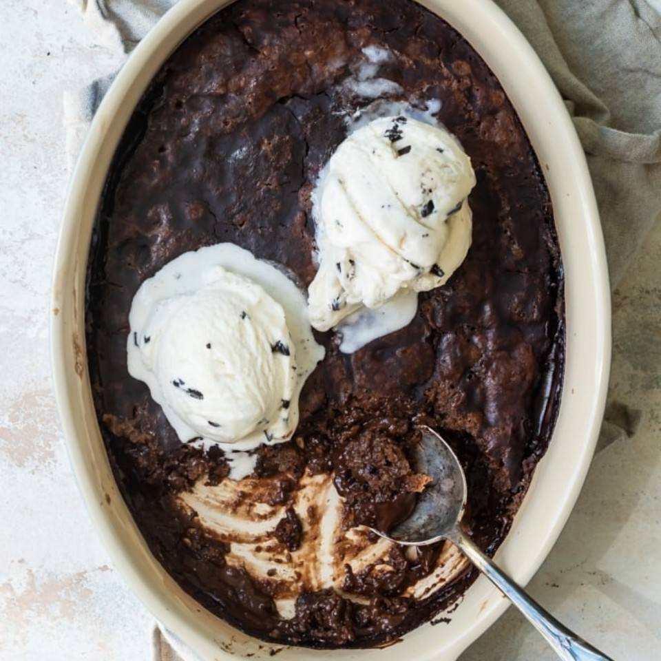 Brownie pudding vegano de cacao y avellana Brownie pudding vegano de cacao y avellana