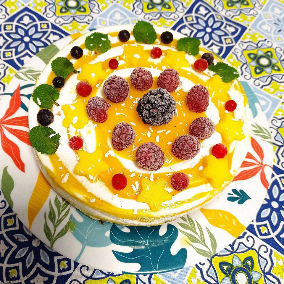 Cheesecake cebra 🦓 de mango 🥭 y coco 🥥 Cheesecake cebra 🦓 de mango 🥭 y coco 🥥