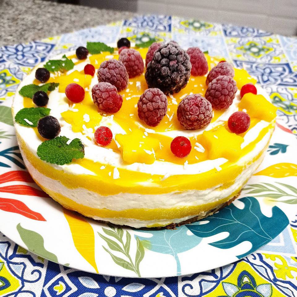 Cheesecake cebra 🦓 de mango 🥭 y coco 🥥 Cheesecake cebra 🦓 de mango 🥭 y coco 🥥