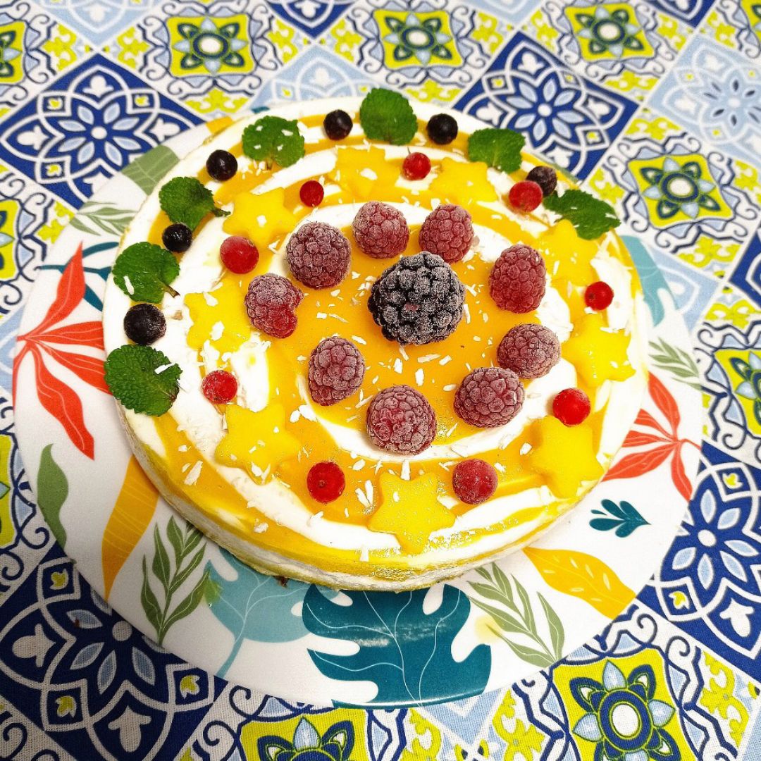 Cheesecake cebra 🦓 de mango 🥭 y coco 🥥 Paso 1 Cheesecake cebra 🦓 de mango 🥭 y coco 🥥 Paso 1