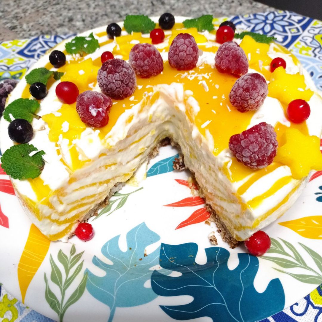 Cheesecake cebra 🦓 de mango 🥭 y coco 🥥 Paso 1 Cheesecake cebra 🦓 de mango 🥭 y coco 🥥 Paso 1