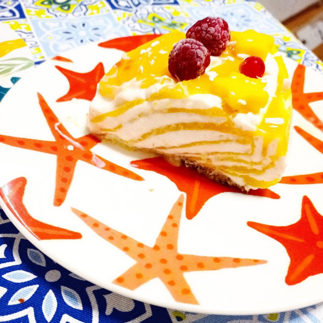 Cheesecake cebra 🦓 de mango 🥭 y coco 🥥 Paso 1 Cheesecake cebra 🦓 de mango 🥭 y coco 🥥 Paso 1