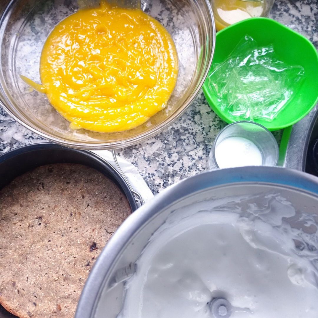 Cheesecake cebra 🦓 de mango 🥭 y coco 🥥 Paso 7 Cheesecake cebra 🦓 de mango 🥭 y coco 🥥 Paso 7