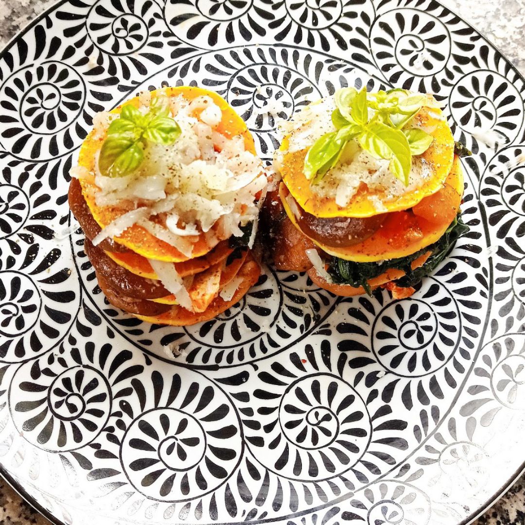 Montaditos de calabaza 🎃 con espinacas, shiitake 🍄pollo y 🧀 Paso 5 Montaditos de calabaza 🎃 con espinacas, shiitake 🍄pollo y 🧀 Paso 5