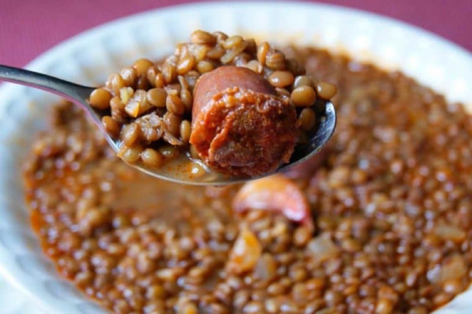 Lentejas con costilla y arroz