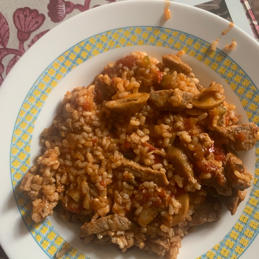 Arroz con ternera y pisto Arroz con ternera y pisto