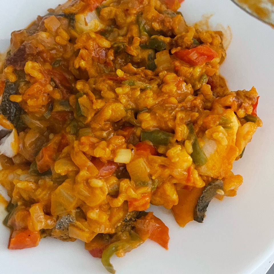 Arroz con verduras y merluza
