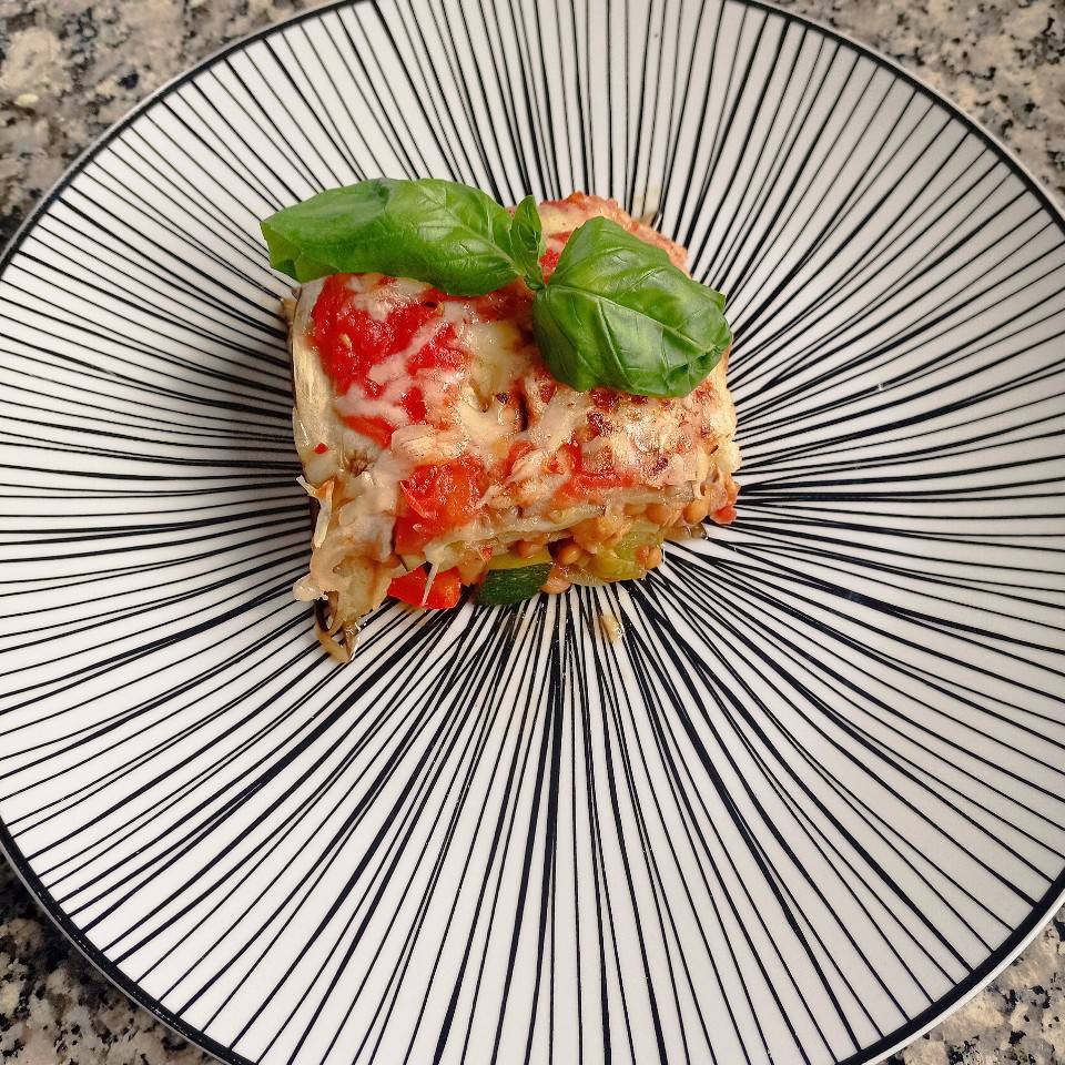 Lasaña de berenjena 🍆 con boloñesa de lentejas y 🧀