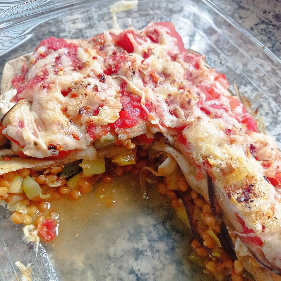 Lasaña de berenjena 🍆 con boloñesa de lentejas y 🧀