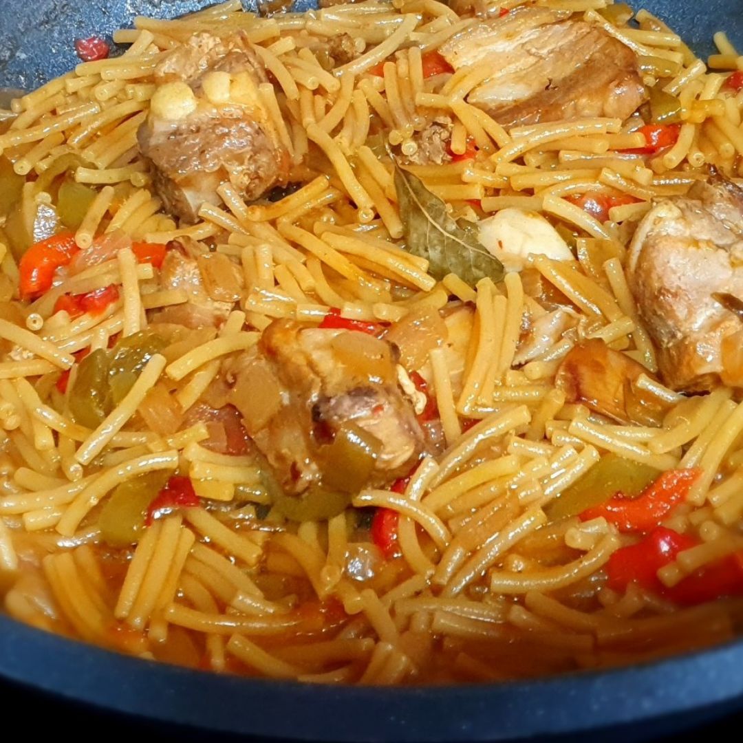 Fideos con verduras y costillas Paso 7