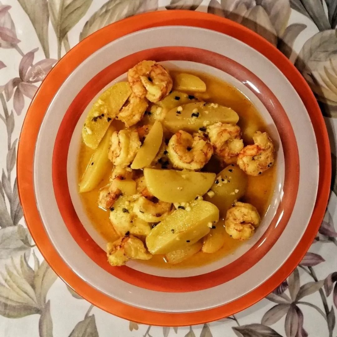 Merluza con gambones Merluza con gambones