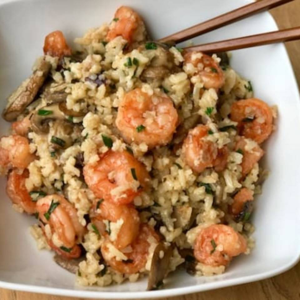 Arroz con gambas y champiñones Arroz con gambas y champiñones