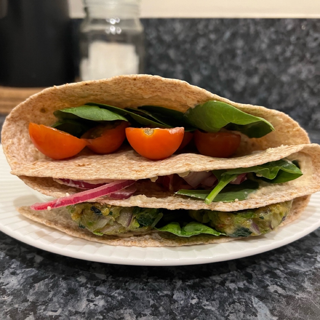 Spinach and pea falafel wraps Spinach and pea falafel wraps