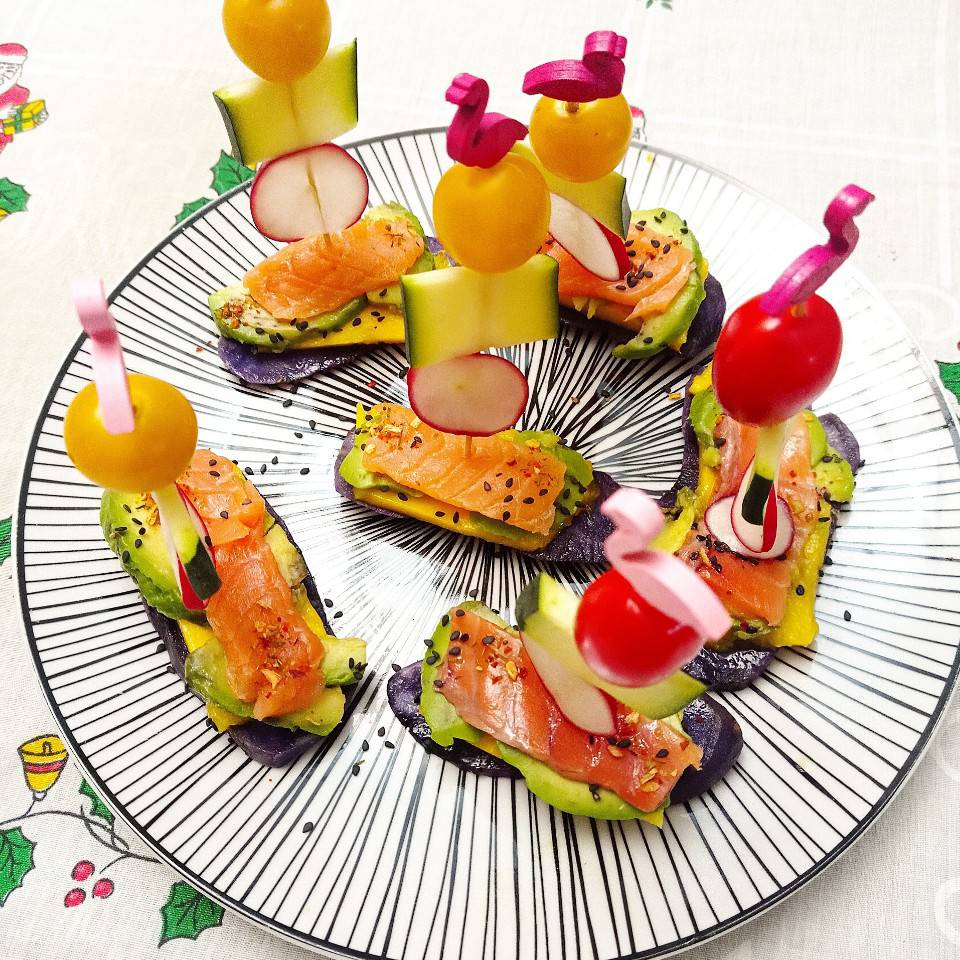 Montaditos de patata 💜 🥑🥭🐟🥒🍅