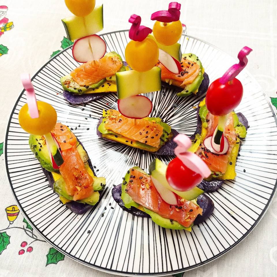 Montaditos de patata 💜 🥑🥭🐟🥒🍅