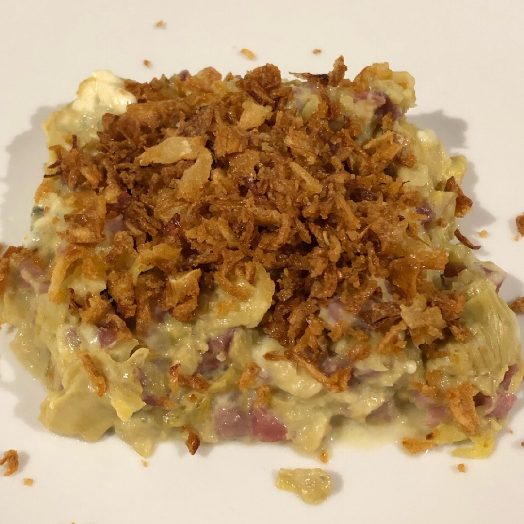 Alcachofas con jamón y queso azul