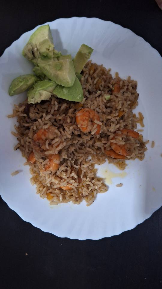 Arroz, gambas aguacate Arroz, gambas aguacate