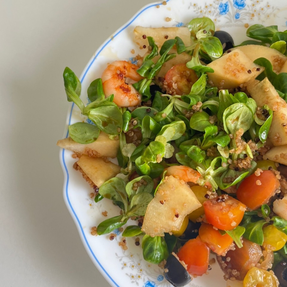 Ensalada de gambas y pera Ensalada de gambas y pera