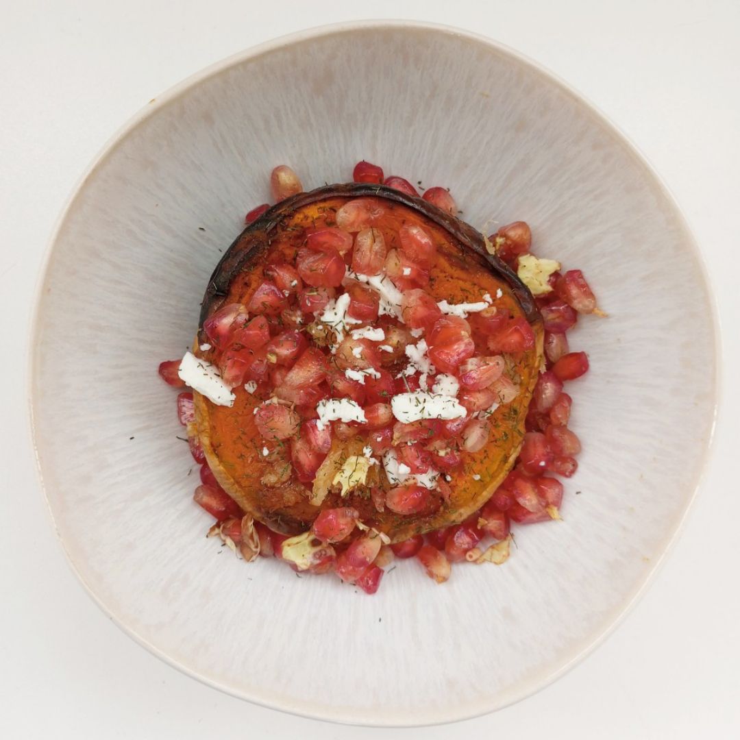 Calabaza 🎃 con granada y queso 🧀 vegano Paso 3 Calabaza 🎃 con granada y queso 🧀 vegano Paso 3