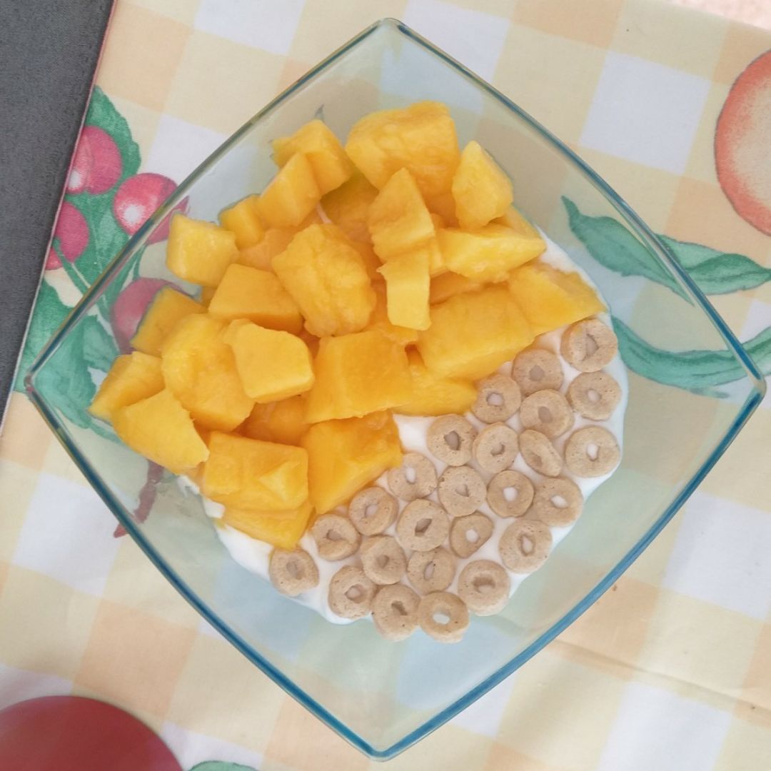 Bowl de yogur con mango y cereales Bowl de yogur con mango y cereales
