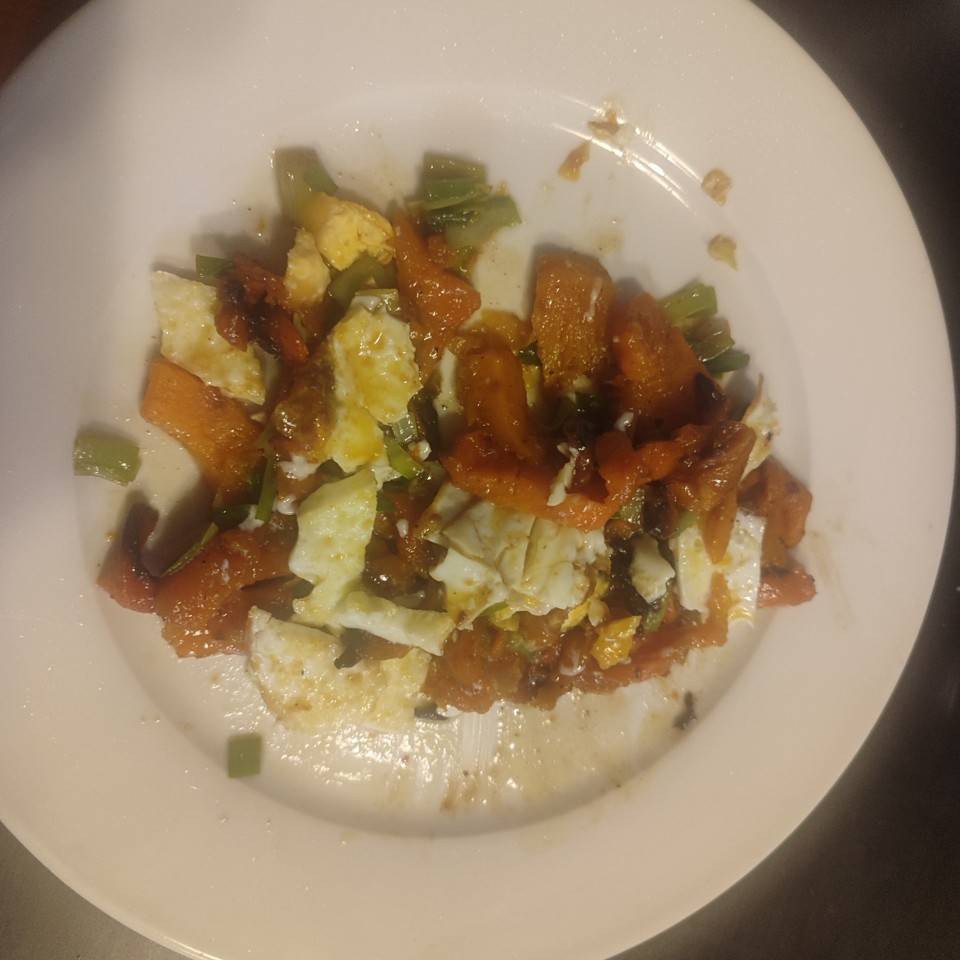 Huevos Rotos con calabaza asada en Air fryer 