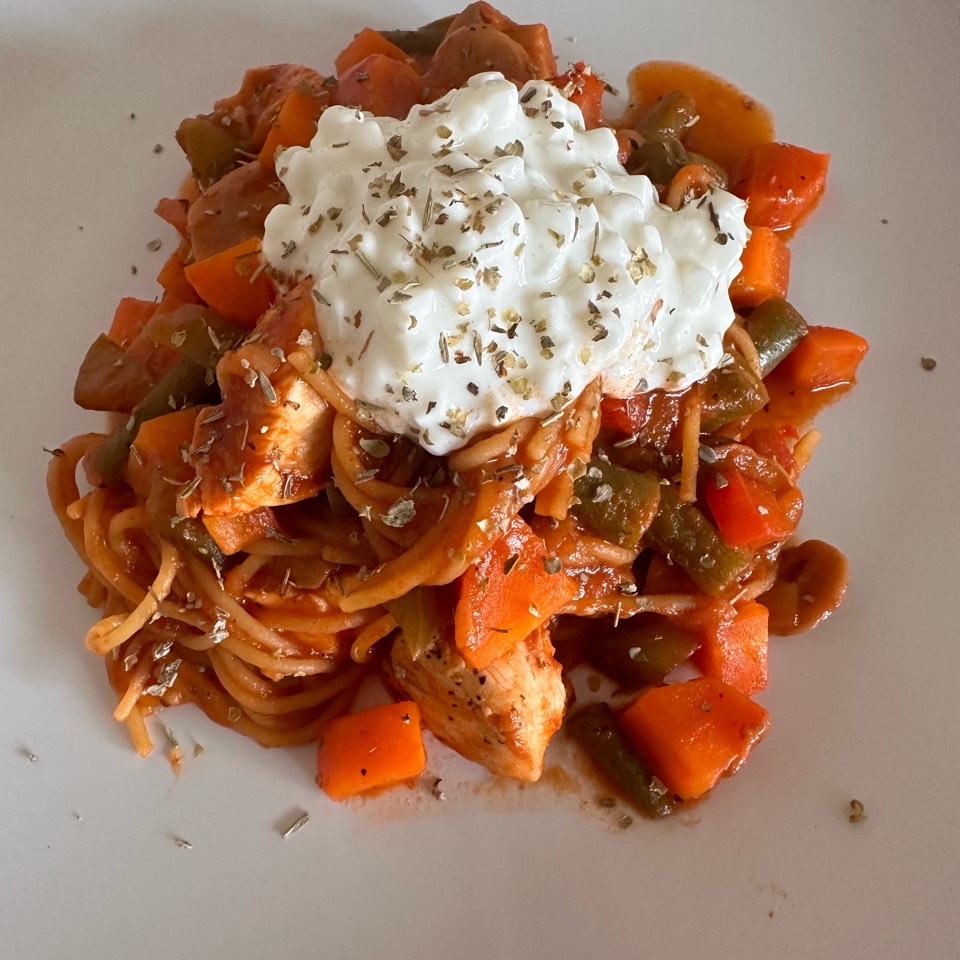 Spaghetti con verduras y queso cottage 🍝 Spaghetti con verduras y queso cottage 🍝